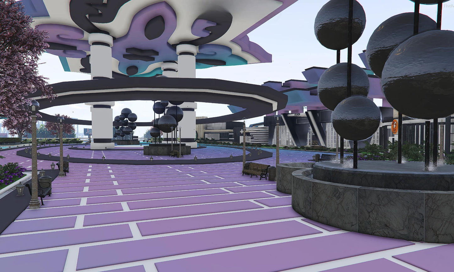 FiveM New Bank Area  |  FiveM Mega RP Hub | Outdoor Cinema, Starbucks Café, Fendi Store, Little Caesars Restaurant,  | Optimized MLO |