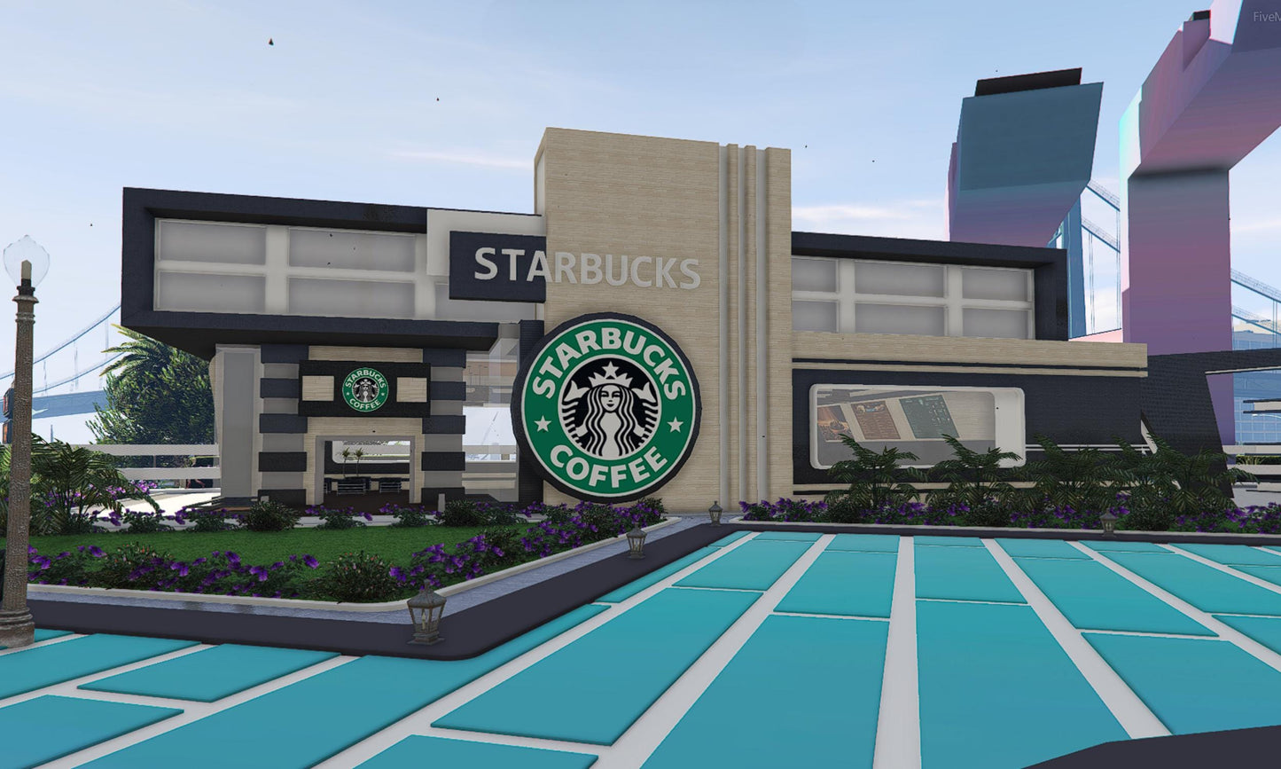FiveM New Bank Area  |  FiveM Mega RP Hub | Outdoor Cinema, Starbucks Café, Fendi Store, Little Caesars Restaurant,  | Optimized MLO |