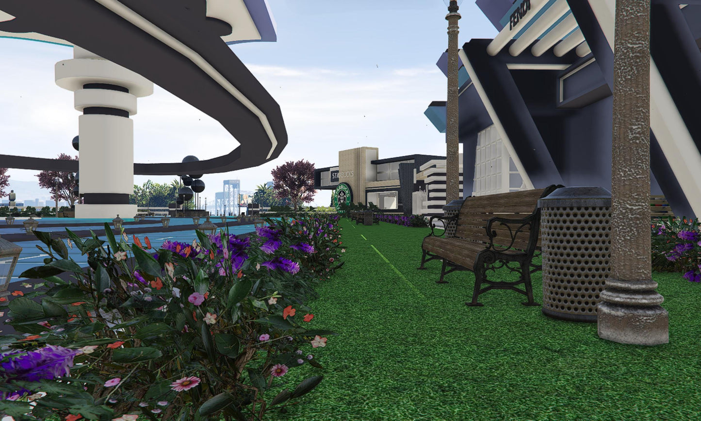 FiveM New Bank Area  |  FiveM Mega RP Hub | Outdoor Cinema, Starbucks Café, Fendi Store, Little Caesars Restaurant,  | Optimized MLO |
