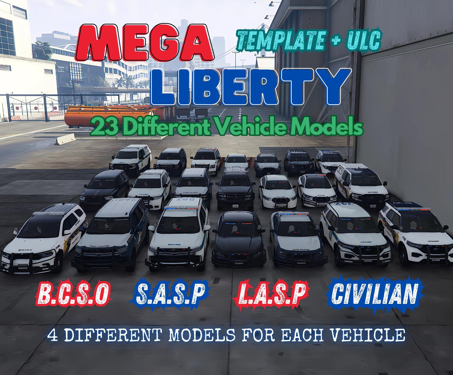 Mega Liberity Car Pack + ULC | Bcso, Sasp, Lasp Car Pack | Template Included | Fivem Police Car Pack | Fivem Els Car Pack | Fivem Ready