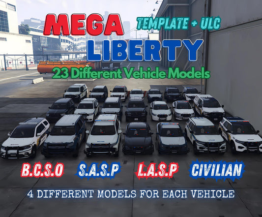 Mega Liberity Car Pack + ULC | Bcso, Sasp, Lasp Car Pack | Template Included | Fivem Police Car Pack | Fivem Els Car Pack | Fivem Ready